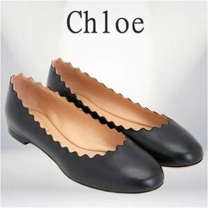 Chloe 'lauren' Black Flat Shoes With Wavy Edges In Leather Woman size 6.5 woman